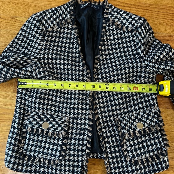 Zara Tweed Houndstooth Blazer Jacket Brown Black - Picture 6 of 7